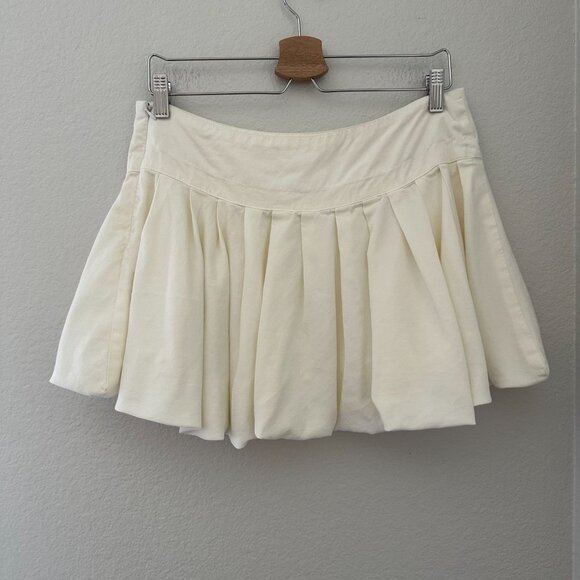Free People Bubble Hem Pleated Flouncy Mini Skirt Minimalist Off White 8 - Picture 2 of 7